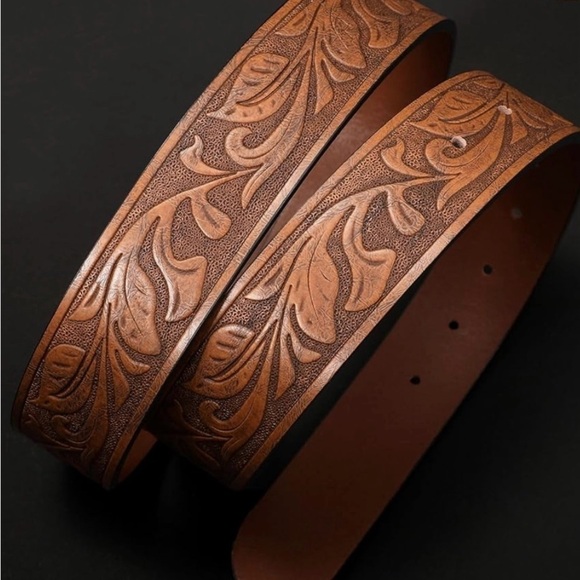 Western cowgirl/ cowboy longhorn buckle leather embossed belt womens or …